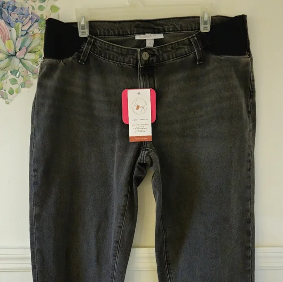 Isabel Maternity Jeans Charcoal Power Stretch Denim Raw Hem Side Panel Elastane - Picture 4 of 7